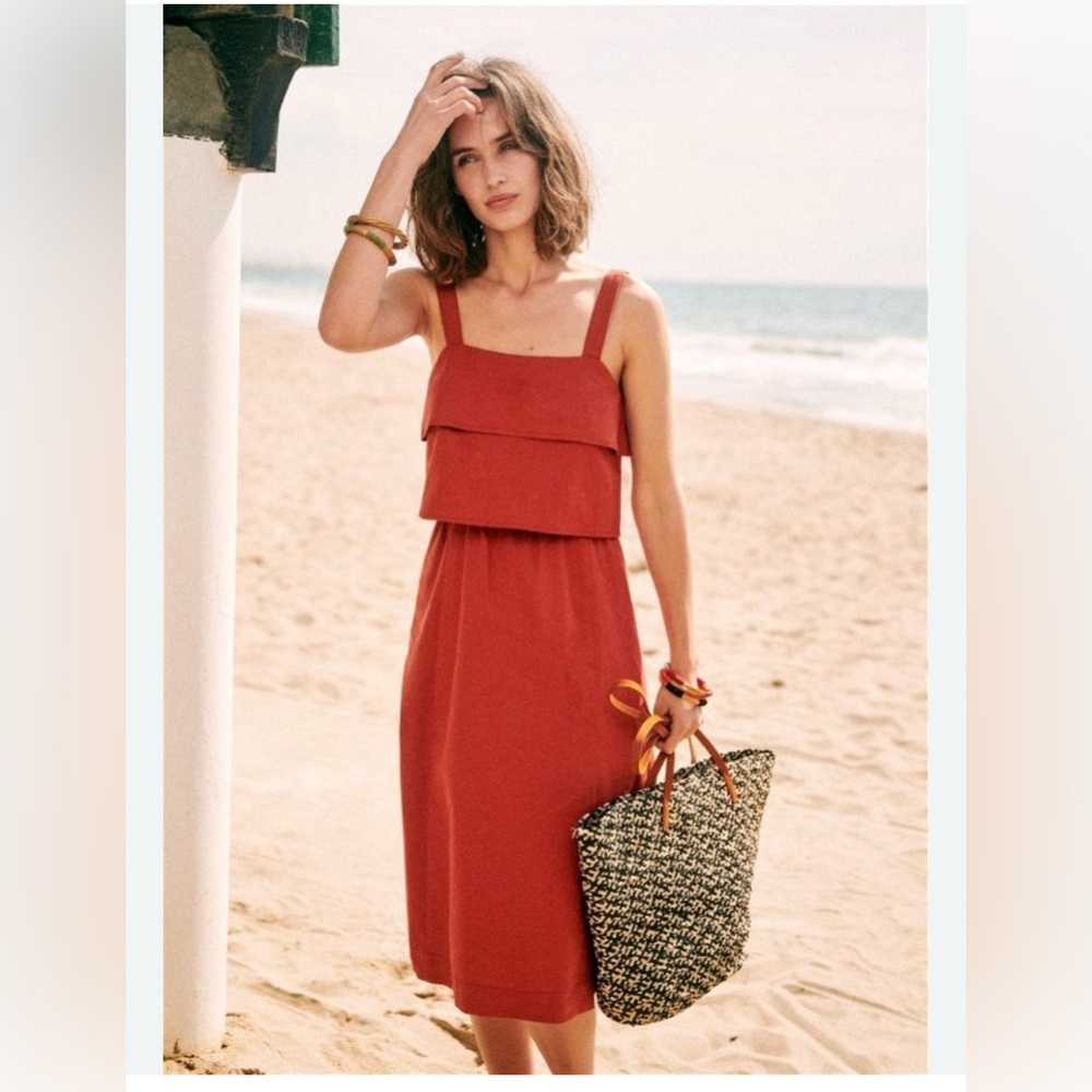 Sezane Isabella red rust terracotta linen dress 38 S/M 2019